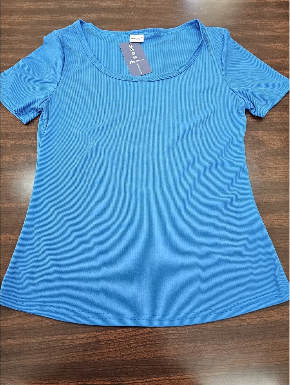 NWT Misifi Juniors Large Blue Baby Tee Scoop Neck Ribbed Minimalist Shirt Y2K